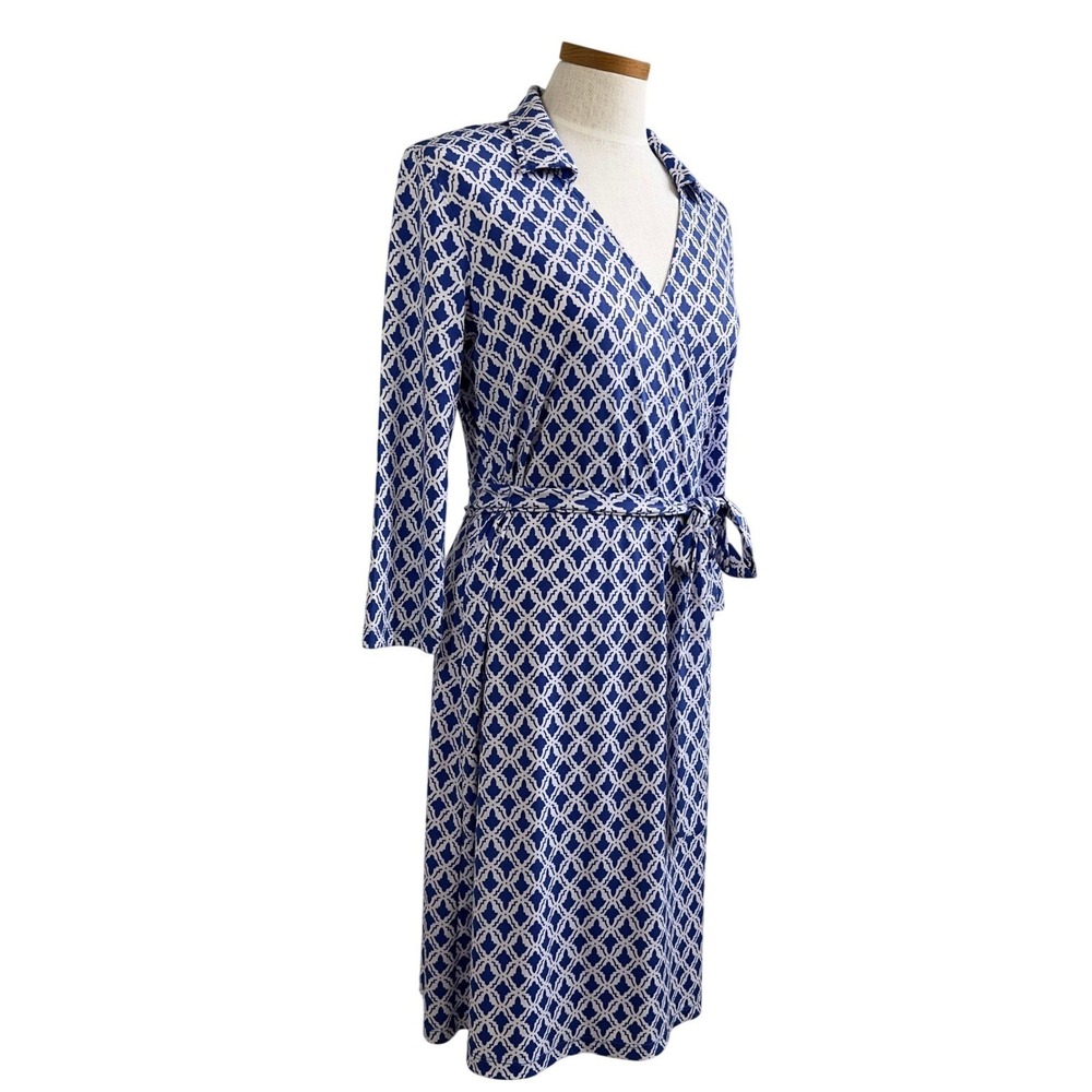 Jones New York Signature Dress Women's Small Geometric V-Neck Crossover Stretch - Picture 3 of 15